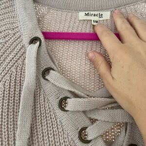 Miracle Light Gray Lace-Up Sweater